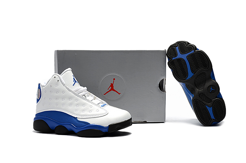 New Air Jordan 13 White Blue Black Shoes For Kids